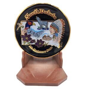 South Dakota Decorative Plate with Stand - Black and Gold